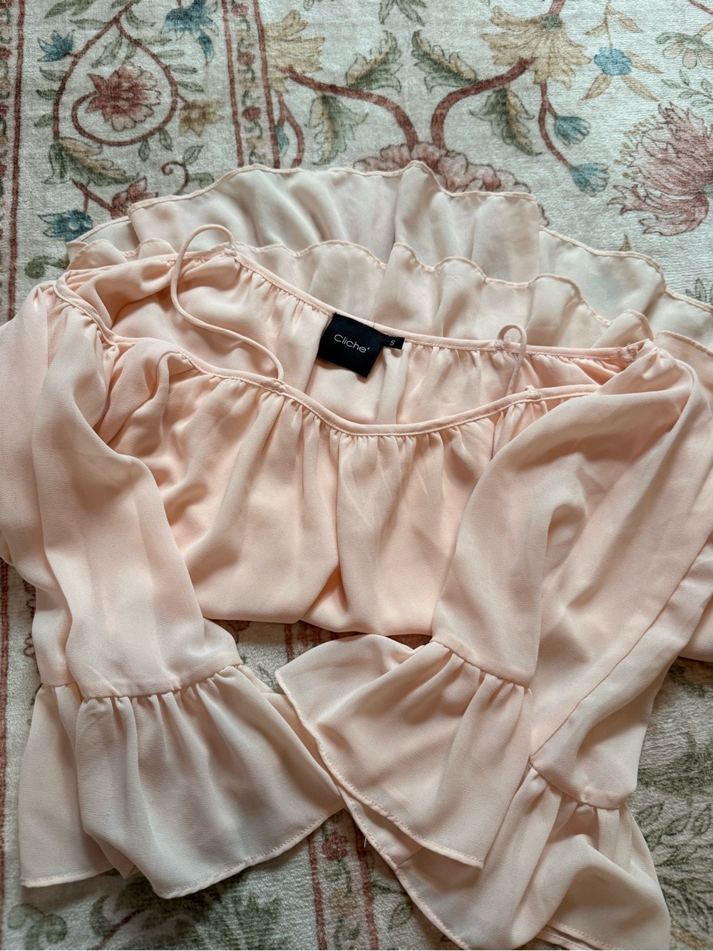 🌸 Cliché Blush Pink Off Shoulder Ruffle Top - Picture 3 of 4